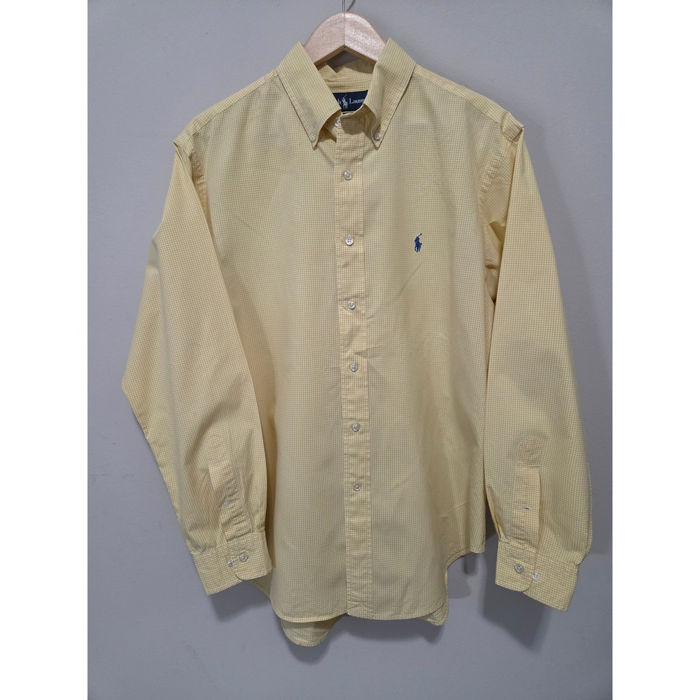 Polo Ralph Lauren Mens Gingham Button Down Shirt‎ Yellow White Classic Fit 16.5